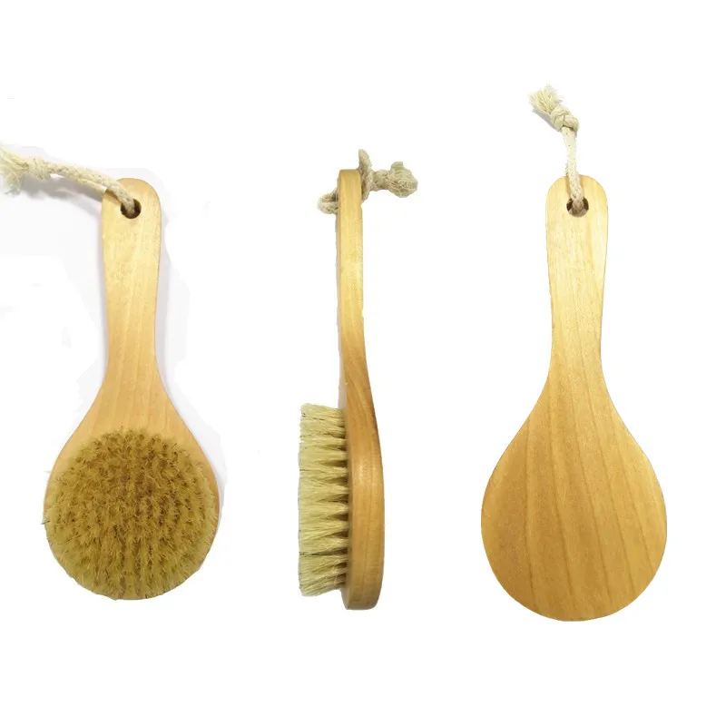 

Long Handle Double-Sided Wet or Dry Shower Brush/ Silicone Wooden Bath Brush with Soft and Stiff Bristles, Natural color