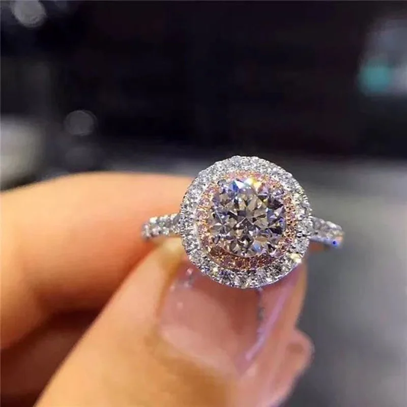 

New Luxury Female Silver Color White Pink Cubic Zircon Ring Promise Engagement Wedding Rings For Women
