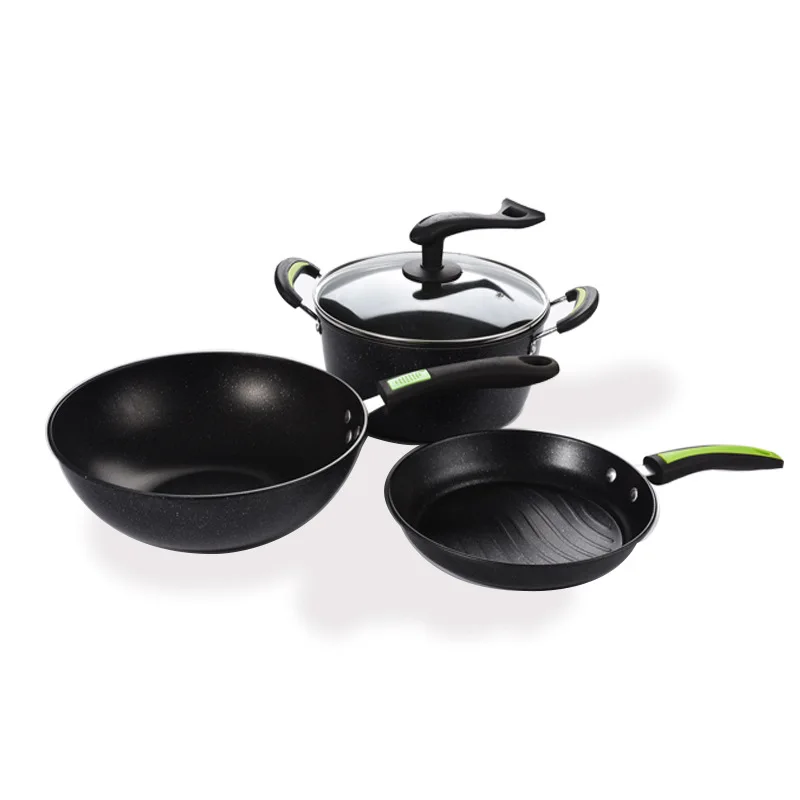

china in stock cast iron black pot pan aluminum nonstick kitchen cookware sets kitchenwear for dropshipping