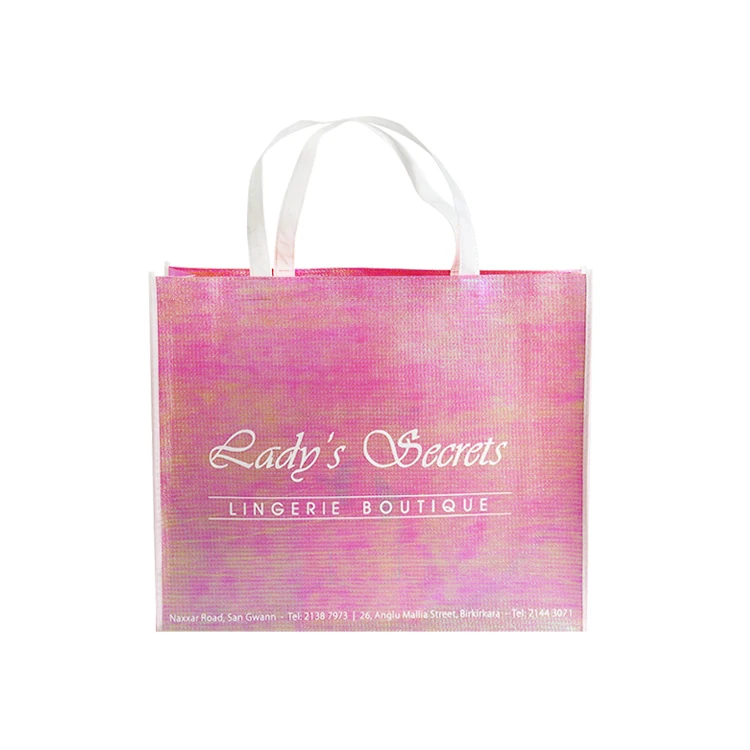 

Wenzhou fashion popular reusable Pp Non-woven Metallic Made Custom Printed pink color laminated Non Woven Bag With Logo