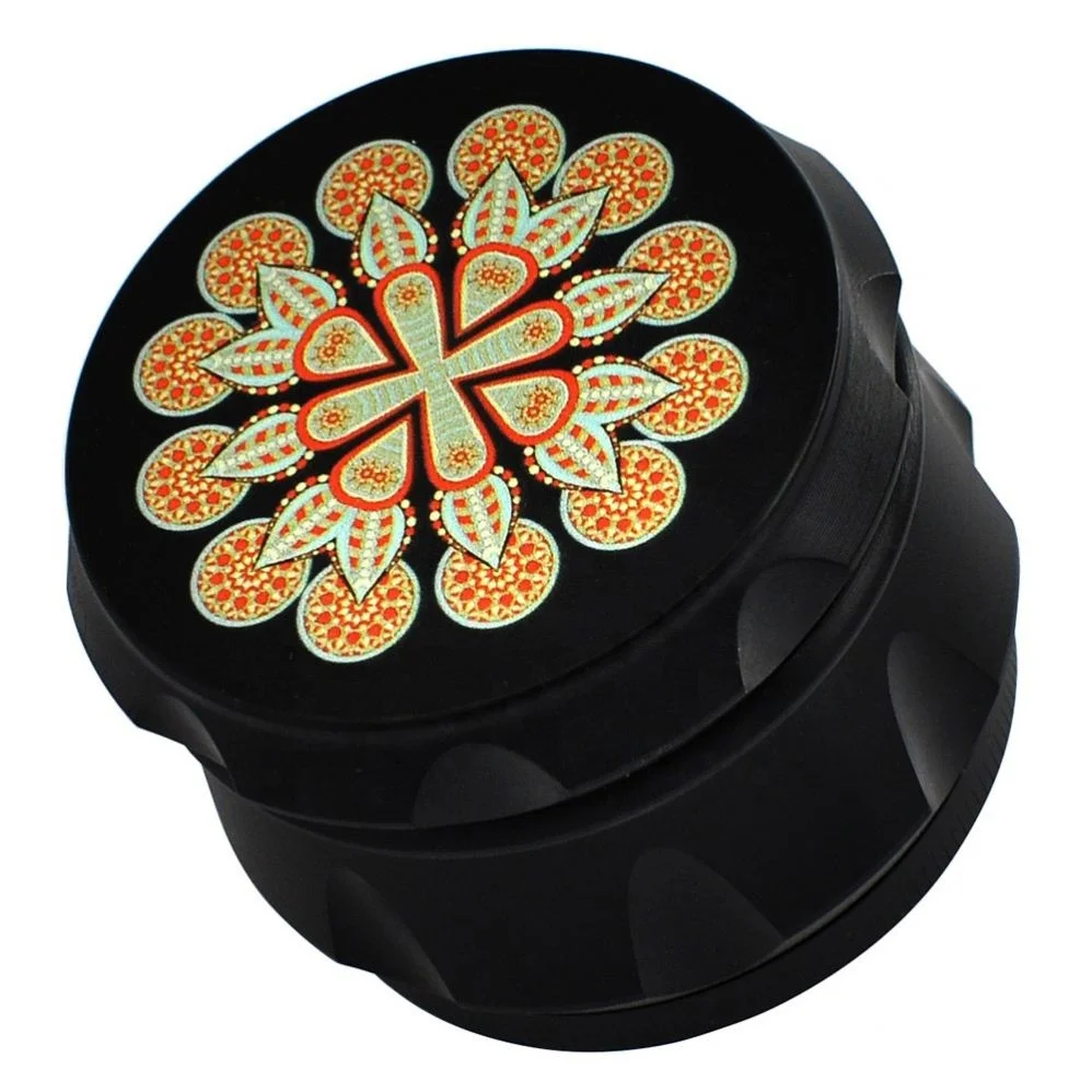 

New Arrival Bohemian Style Color Printing Pattern Drum Type Spice Grinder Zinc Alloy 4-layer Tobacco Grinder, Picture