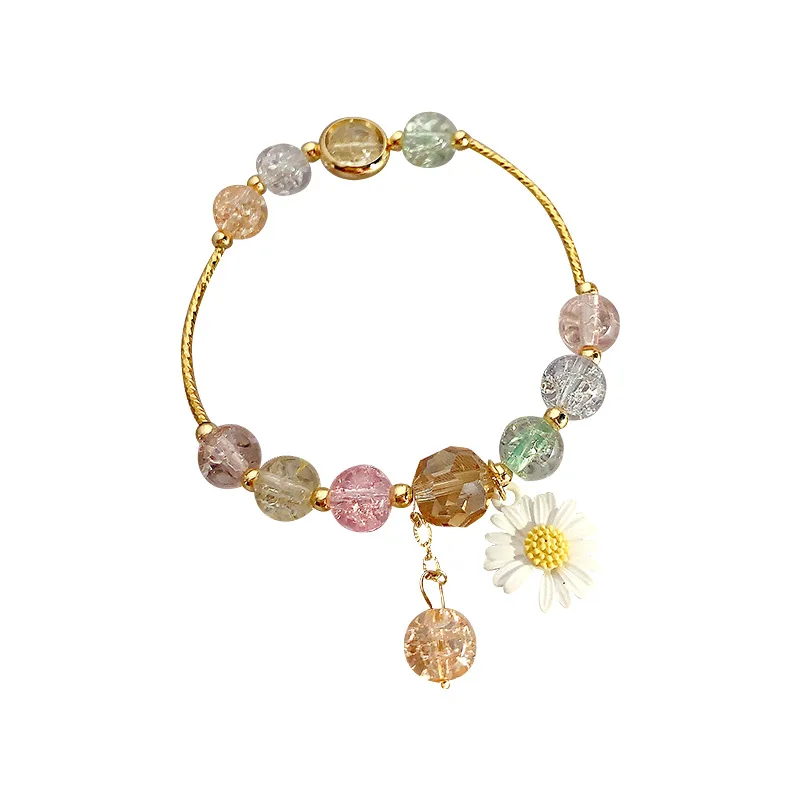 

2020 New Korean Style Flower Bracelet Crystal Bead Charm Sweet Daisy Bracelets, As picture