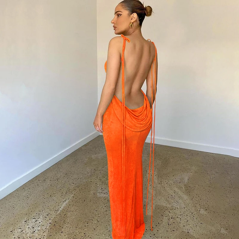

Sling sexy backless slim bag hip temperament bluey apparel Evening Dresses