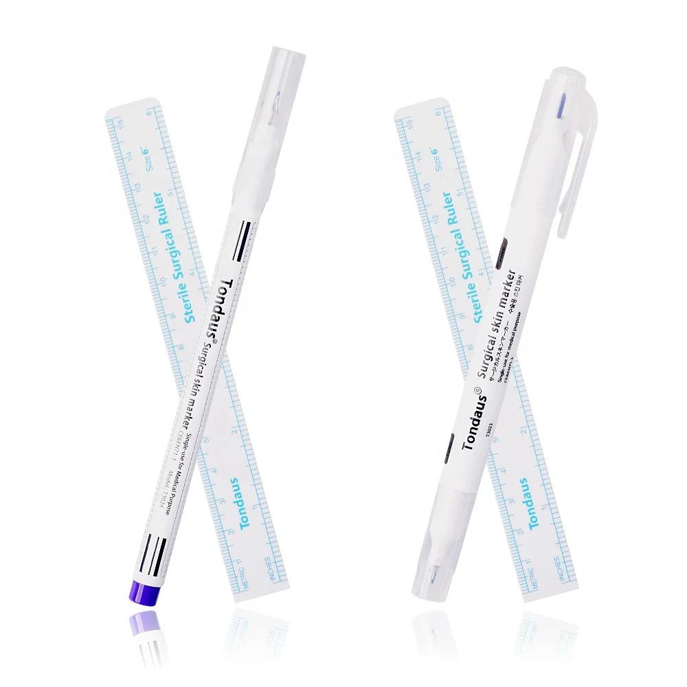 

Surgical Skin Marker Eyebrow Marker Pen Tattoo Skin Marker Pen With Measuring Ruler Microblading Positioning Tool, Sliver,white