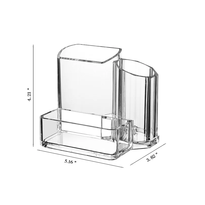 

Clear Acrylic three-cell multi-functional office desk pencil holder cosmetic makeup brush holder table storage