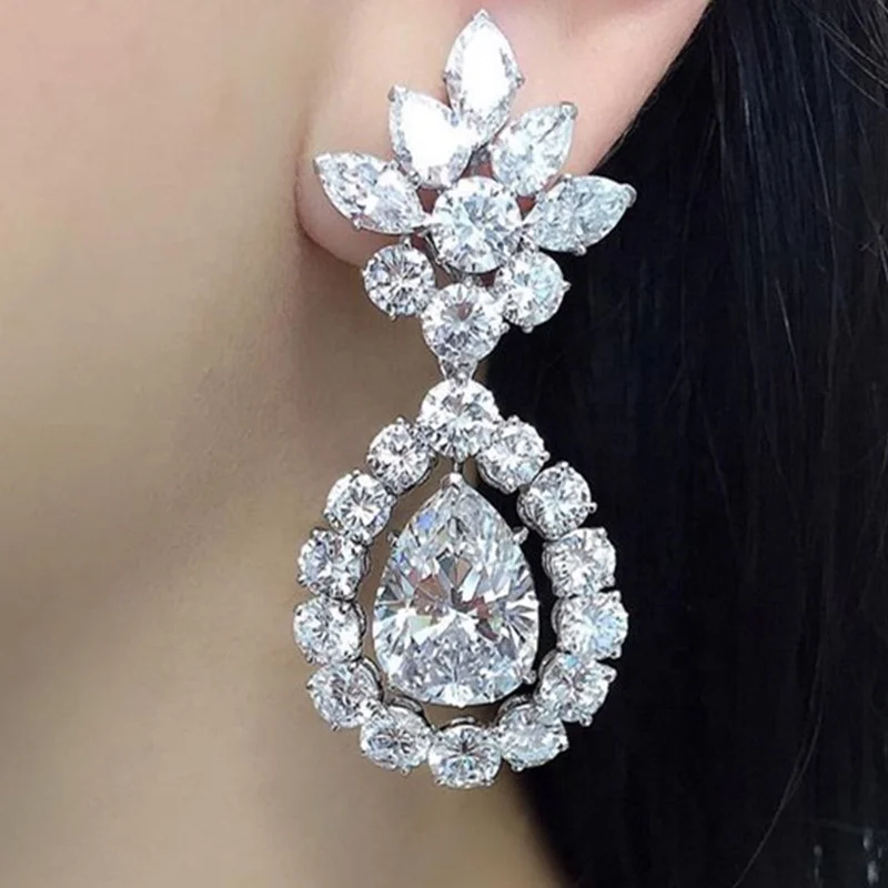 

Newly-designed Women Wedding Earrings Fashion Teardrop CZ Design Temperament Lady's Dangle Earrings for Party Jewelry, Picture shows