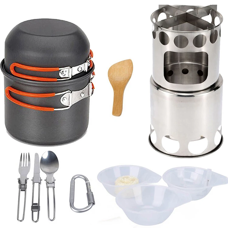 

Outdoor hiking with tableware cookware stoves camping equipment Cookware Set wood-burning stove