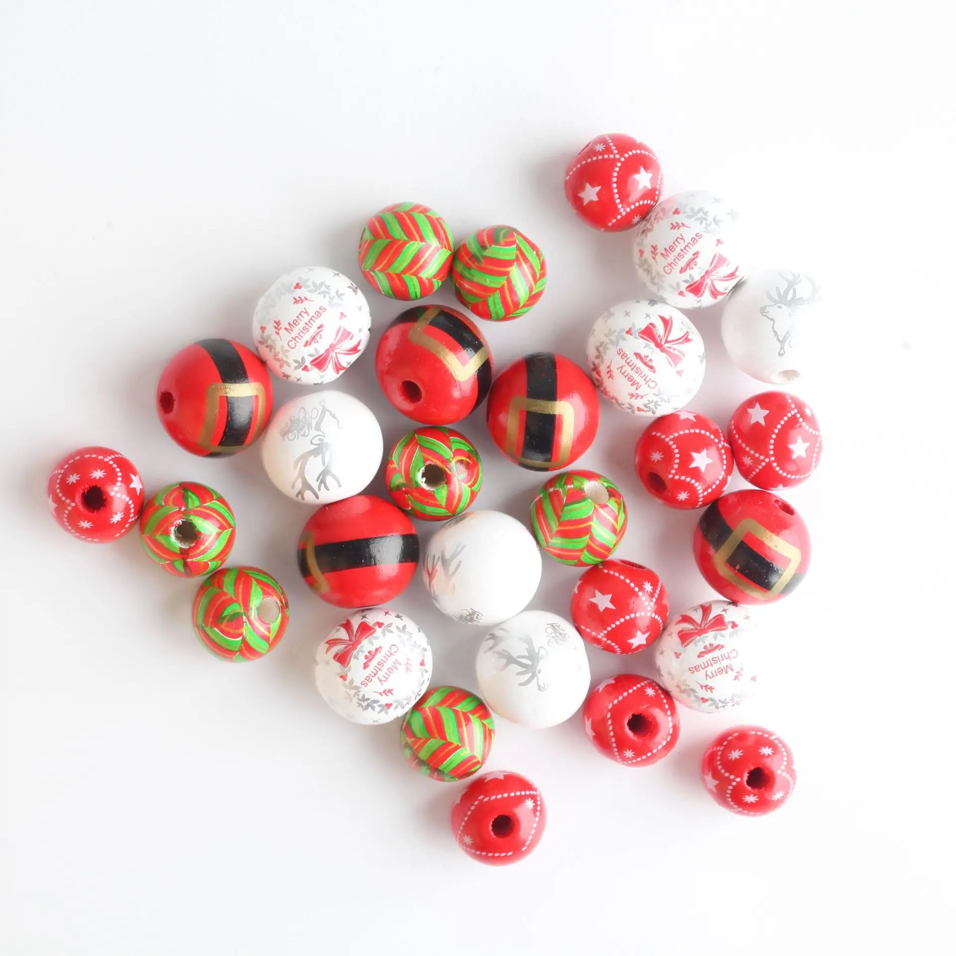 Pattern Customization Christmas Theme Wooden Beads Colorful Loose Wood Beads For Beading DIY Accessories