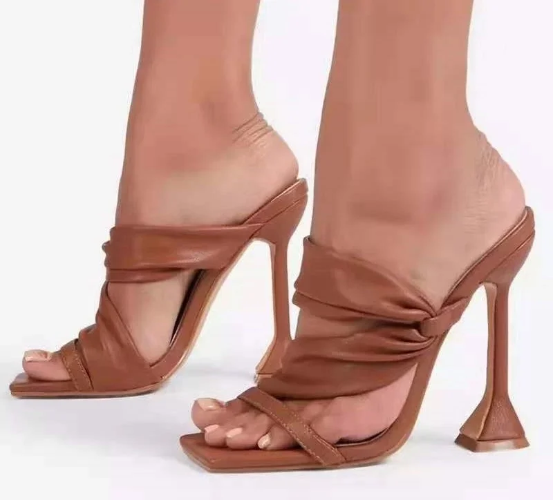 

2021 New trendy sandals leather heels ladies fancy square toe glass high heel party shoes, 4colors as picture