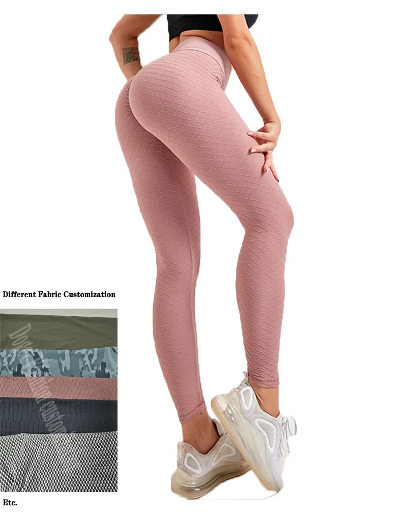 

Wholesale Fitness Yoga Wear Leggings Women's Tight Fitting Gym Pants High Waisted Printed Scrunch Butt Lift Fold Leggings, Pink, green, blue, black, gray,customized color