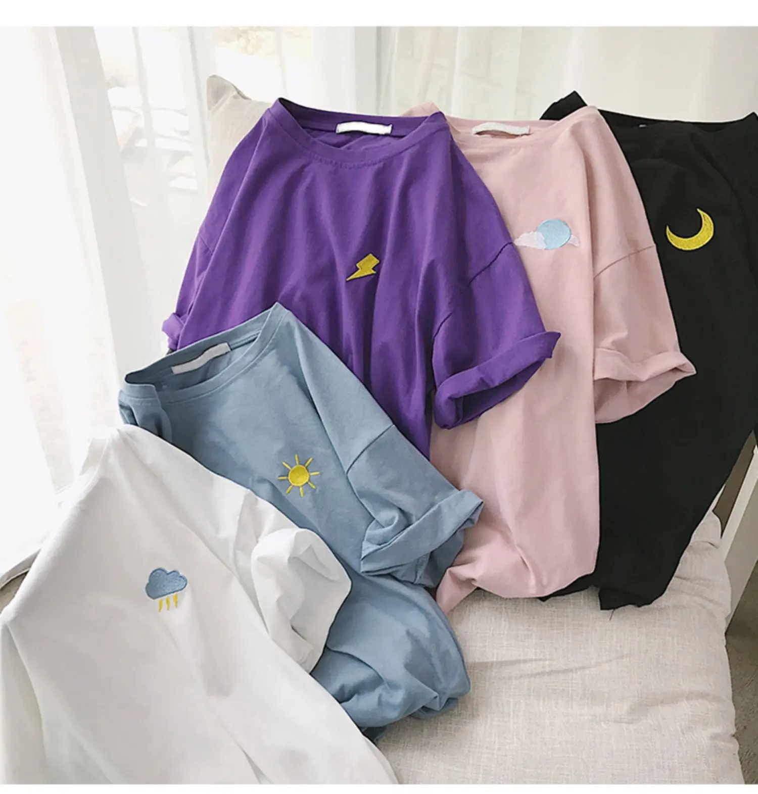 

Korean weather Embroidery Loose basic summer short Sleeve Simple T-shirts for Women harajuku Kawaii funny student t shirt