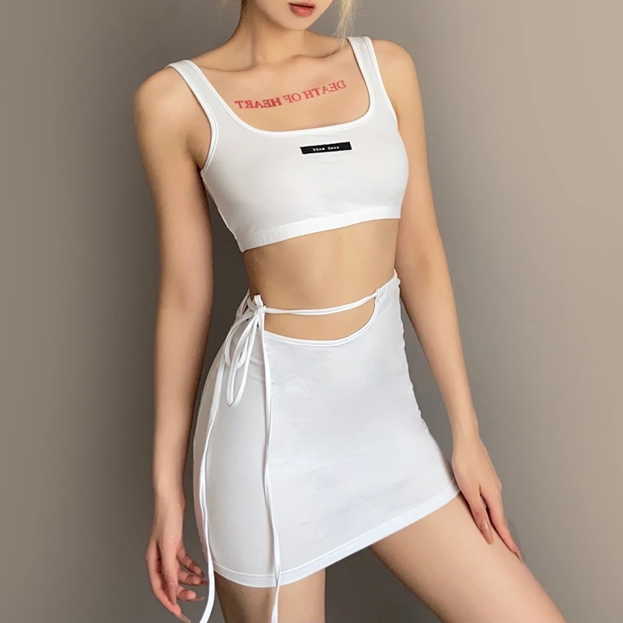 

Kliou K21S00225 Summer 2021 sexy women fashion tight sleeveless navel crop high street new suit leisure