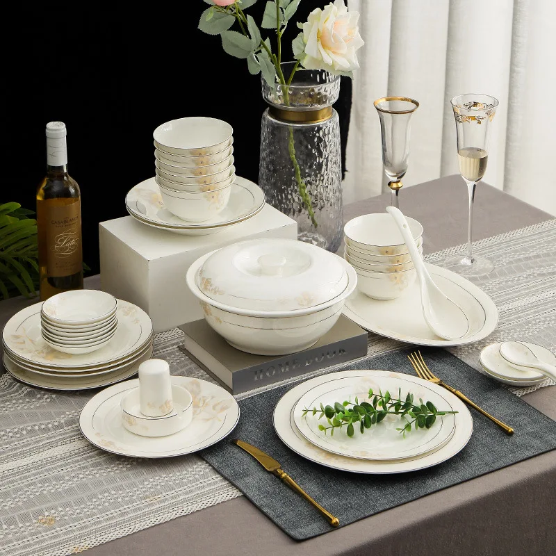 

Customized Wholesale Jingdezhen Ceramic Household Dishes Bone China Dishes Porcelain Dinner Gift Tableware Set, Customized accord