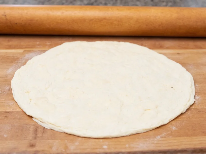 Rolling homemade flour tortilla on wooden surface