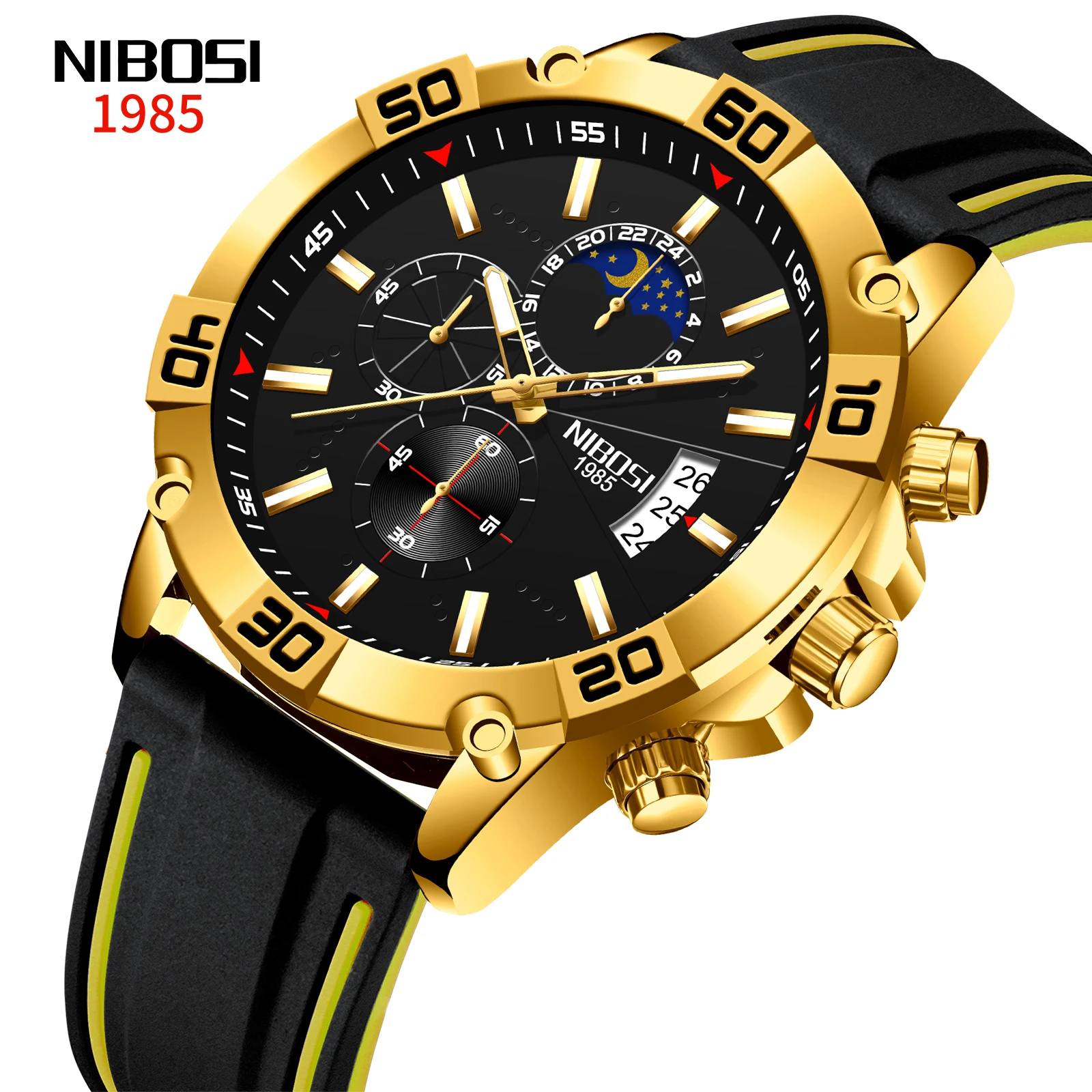 

NIBOSI New Sport Chronograph Mens Watches Top Brand Luxury Quartz Clock Waterproof Luminous Silicone Watch Men Relogio Masculino