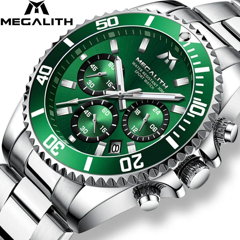 

MEGALITH Luxury Mens Watches Sports Chronograph Multifunction Calendar Sports Classical Wrist Watches Quartz Luminous Watch Men