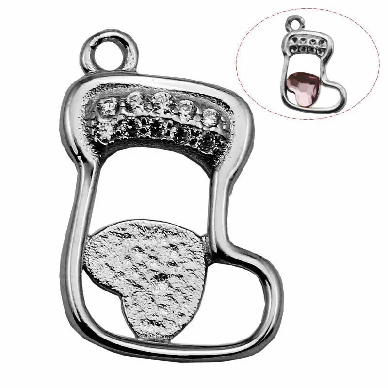 

Beadsnice ID30797 925 sterling silver pendant base micro pave socks shape fit Austria crystal 2808  bezel setting