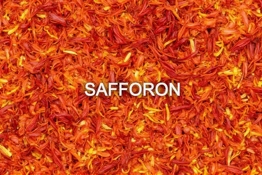 Five different saffron product jars arranged neatly