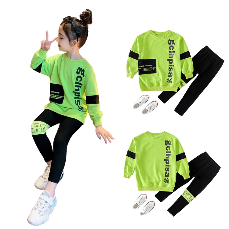 

Long sleeve leggings kids girls clothing sets 2021 spring autumn trousers tops children's two-piece sets