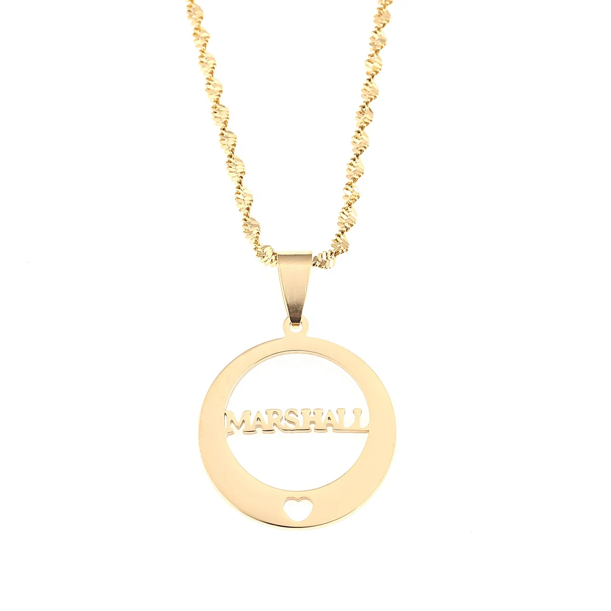 

Stainless Steel Round Alphabet Marshall Pendant Necklace Gold Color Trendy Marshall Island Jewelry