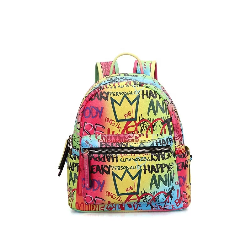

Hot Sale PU Fashion Lady Waterproof Color Painted Graffiti Backpack, Colorful
