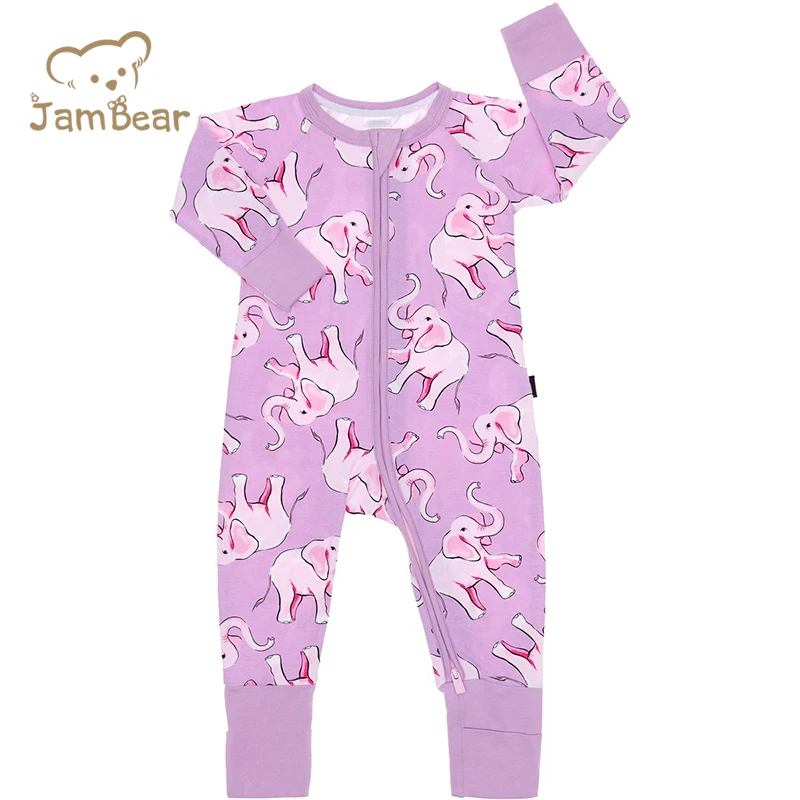 

JamBear Organic Bamboo Fiber Baby Rompers Kids Printed Zip Jumpsuit Baby Toddler Bamboo Viscose Zippy Pajamas, Customized color