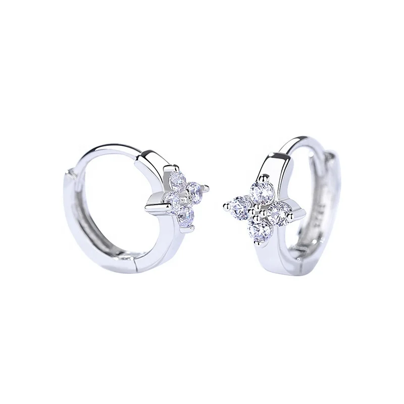 

Fashion Women Jewelry CZ Stone 925 Sterling Silver Huggies Hoop Earring, White