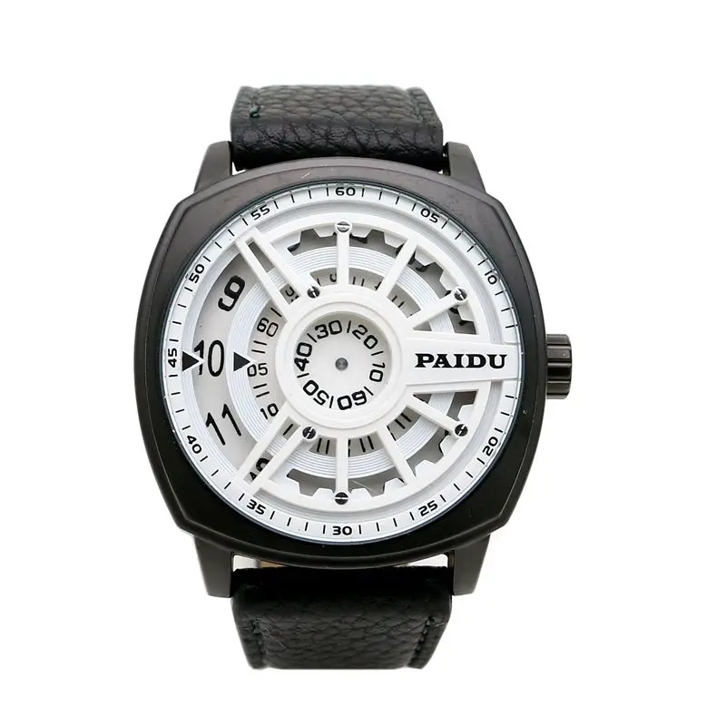 

Men's fashion turntable leather watch with Japan quartz movement, 6 colors