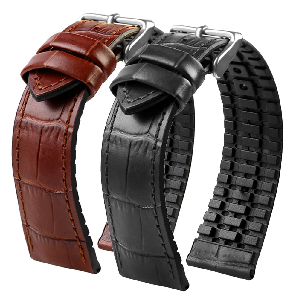 

19mm 20mm 21mm 22mm Genuine Leather Rubber Watch Strap Men Waterproof Silicone Cowhide Band Bracelet for Omega Seamaster 300