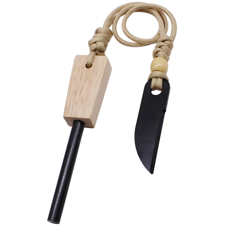 

Perfektes Outdoor Feuerzeug Schaber Magnesium Feuerstab Fire Starter Kit with Wooden handle