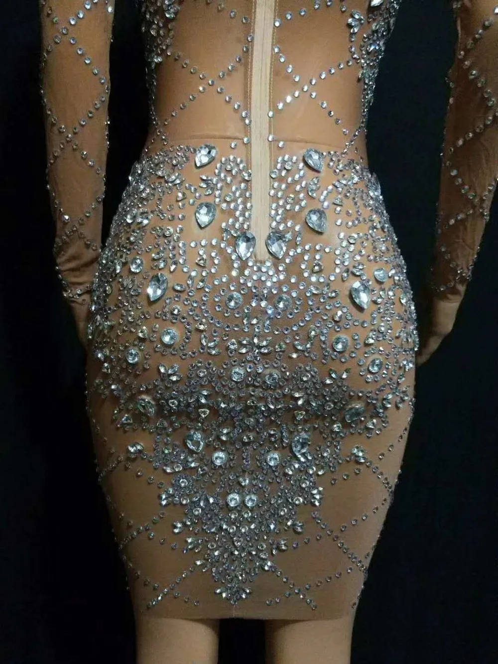 Sparkly Rhinestones Sexy Mesh See Through Dress Women Birthday Prom Party Dance Bling Bodycon 2461