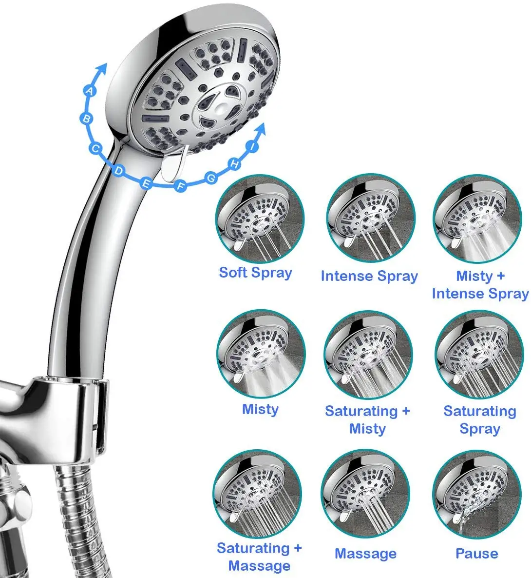 Wassa 9 Spray Settings High Pressure Handheld Shower Head,With 60 Inch