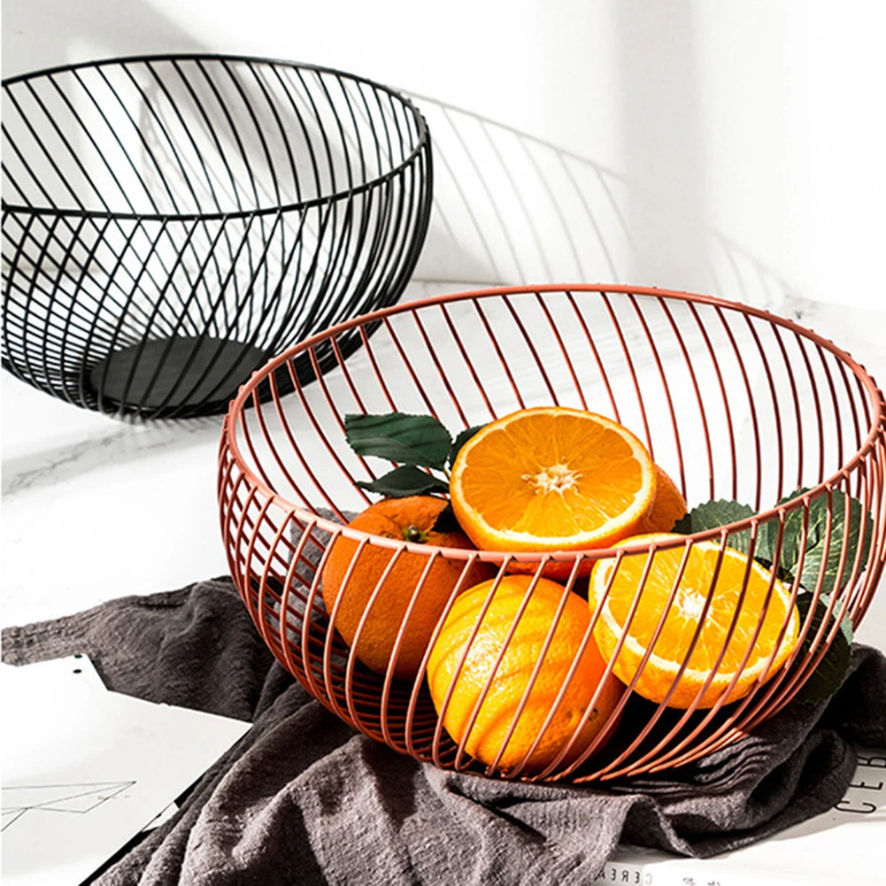 

Wrought Iron Geometric Fruit Tray Snack Sundries Desktop Round Storage Basket