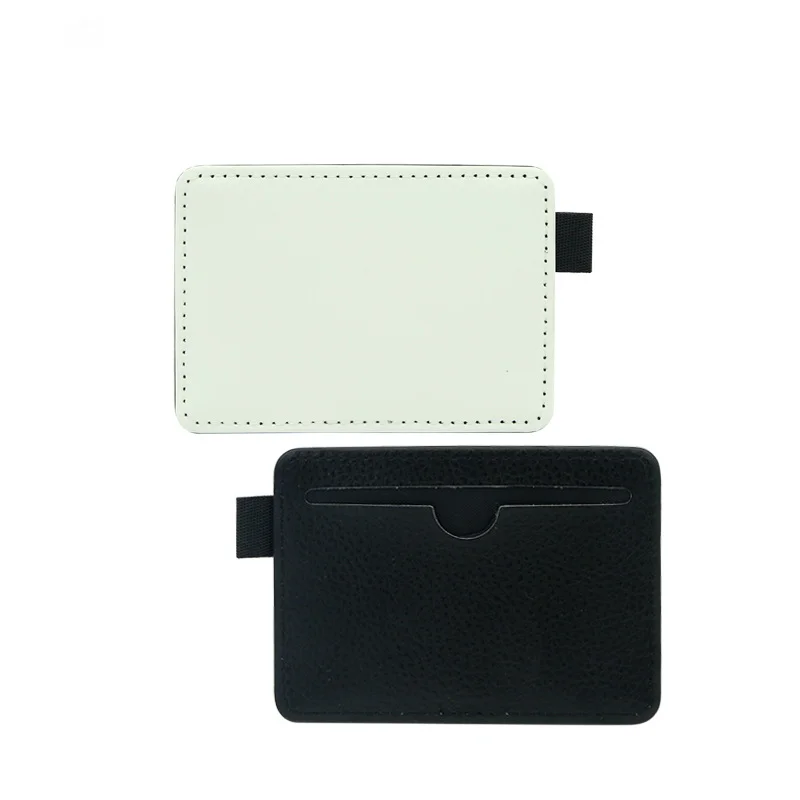 

blank pu leather card holder with two sleeves for sublimation, White