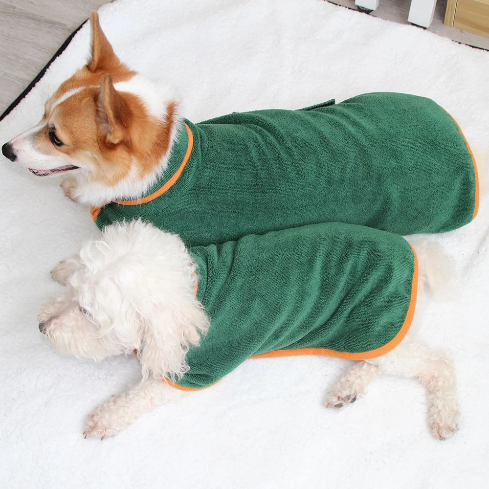 

Wholesale Dropshipping Luxury Cozy Pet Dog Towel Drying Absorbent Soft Microfiber Dog Bathrobe Custom for Pets, Green/yellow