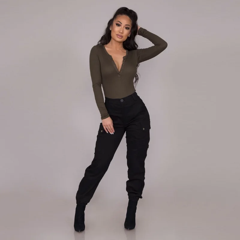 

2021 new casual loose small cuff women girl tactical pants black khaki green spring street wear pants, Color