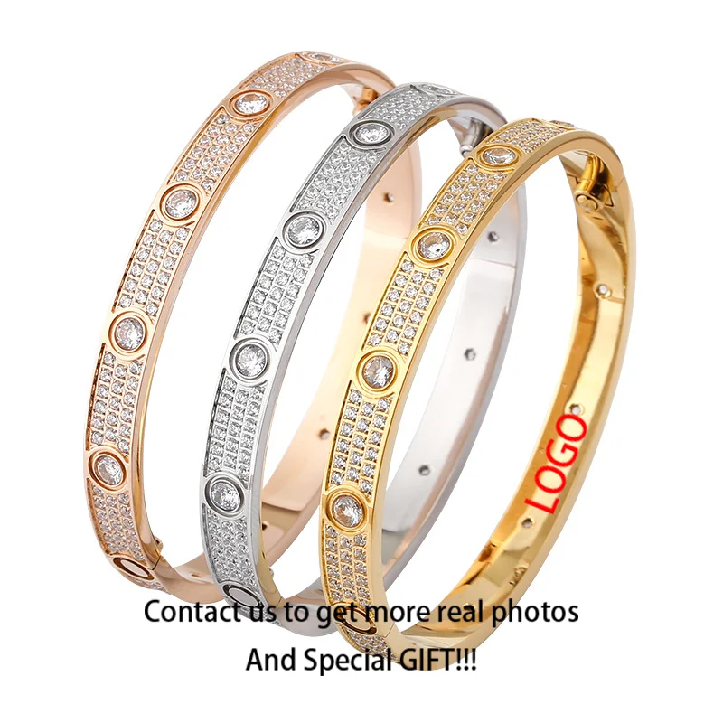 

Jessy Fashion Women Luxury De Luxe Bracelets Stainless Steel Charm SCREW LOVE Full Diamonds Bangles Bracelets for Girls And Men, As shown