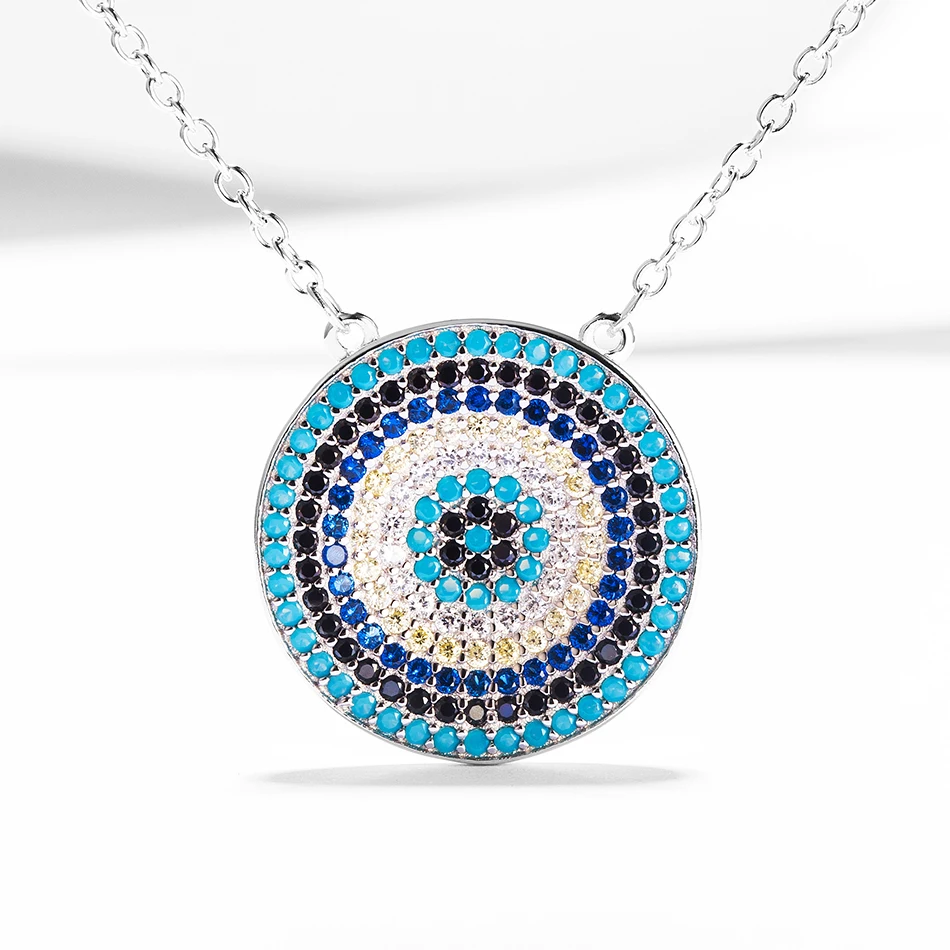 

Newest Authentic 925 Sterling Silver Necklace Blue Lucky Eye Pendants Necklaces For Women Cubic Zirconia Fashion Jewelry Gift
