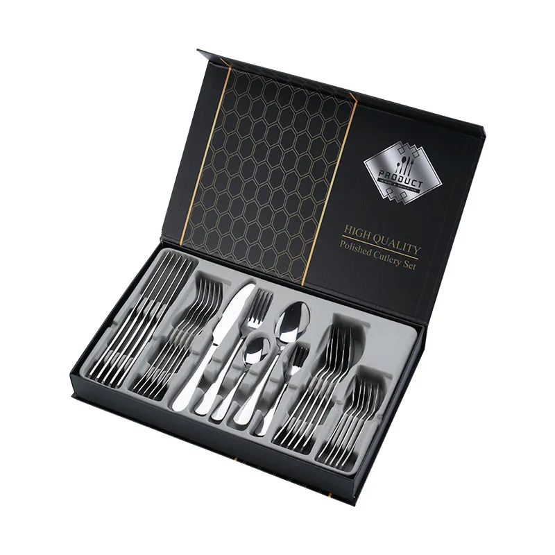 

Hot Sale 24-PCS Star Diamond Handle Knife Fork Spoon Gold Flatware Set Gold Silverware Set Stainless Steel Cutlery For Wedding