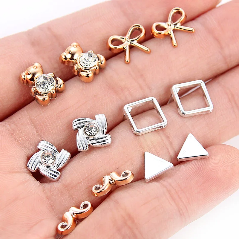 

36 pairs on card gold silver plating earrings women cute fancy bear trendy jewelry daily gift, Colorful