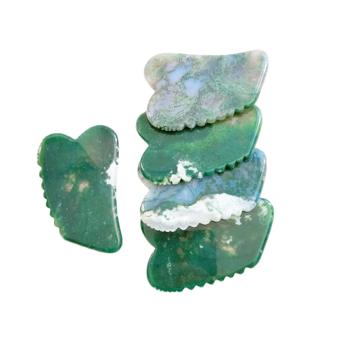 

Jagged square shape Gua Sha Tool Jade and moss agate Guasha Chinese Face Scraping Tools Massage Tool Anti-aging Beauty Therapy