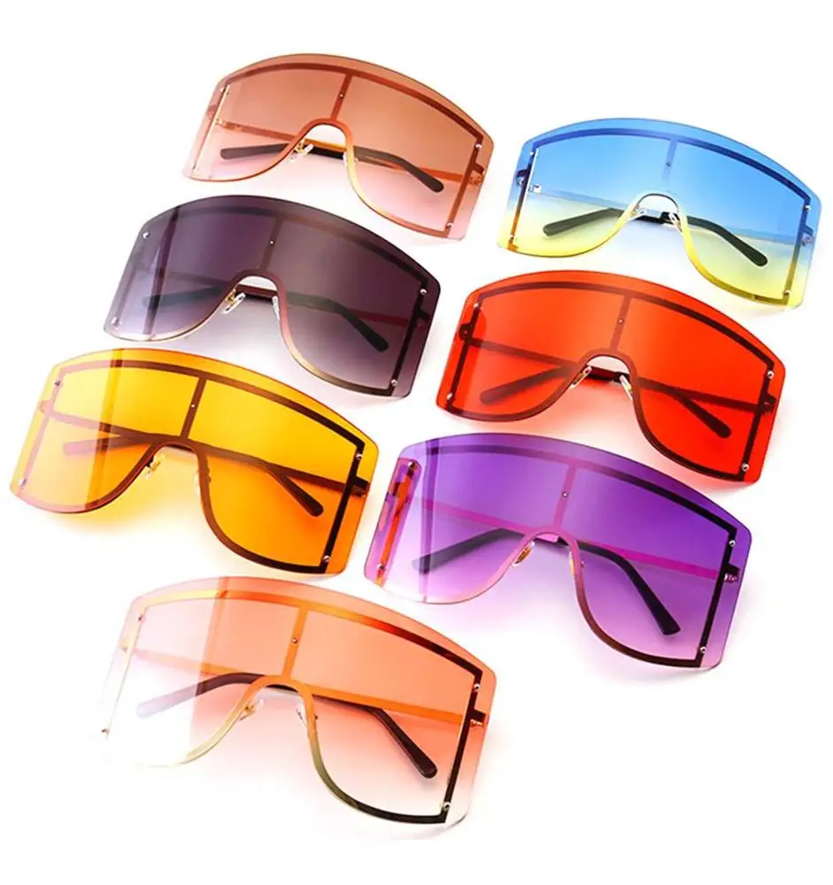 

2021 Oversized Big Metal Frame One Piece Eyewear Cool Retro Sun Glasses Shield Sunglasses