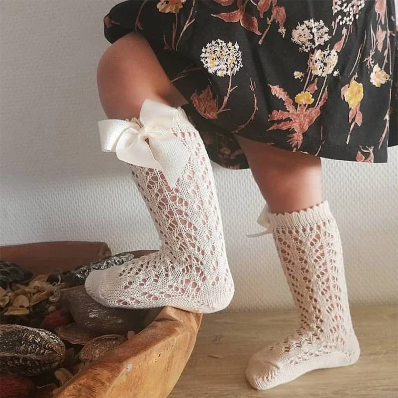 

wholesale 2021 spring baby socks Girls Knee High pantyhose Royal bow spanish style Toddlers Tube Socks Kids Hollow tights, Custom color