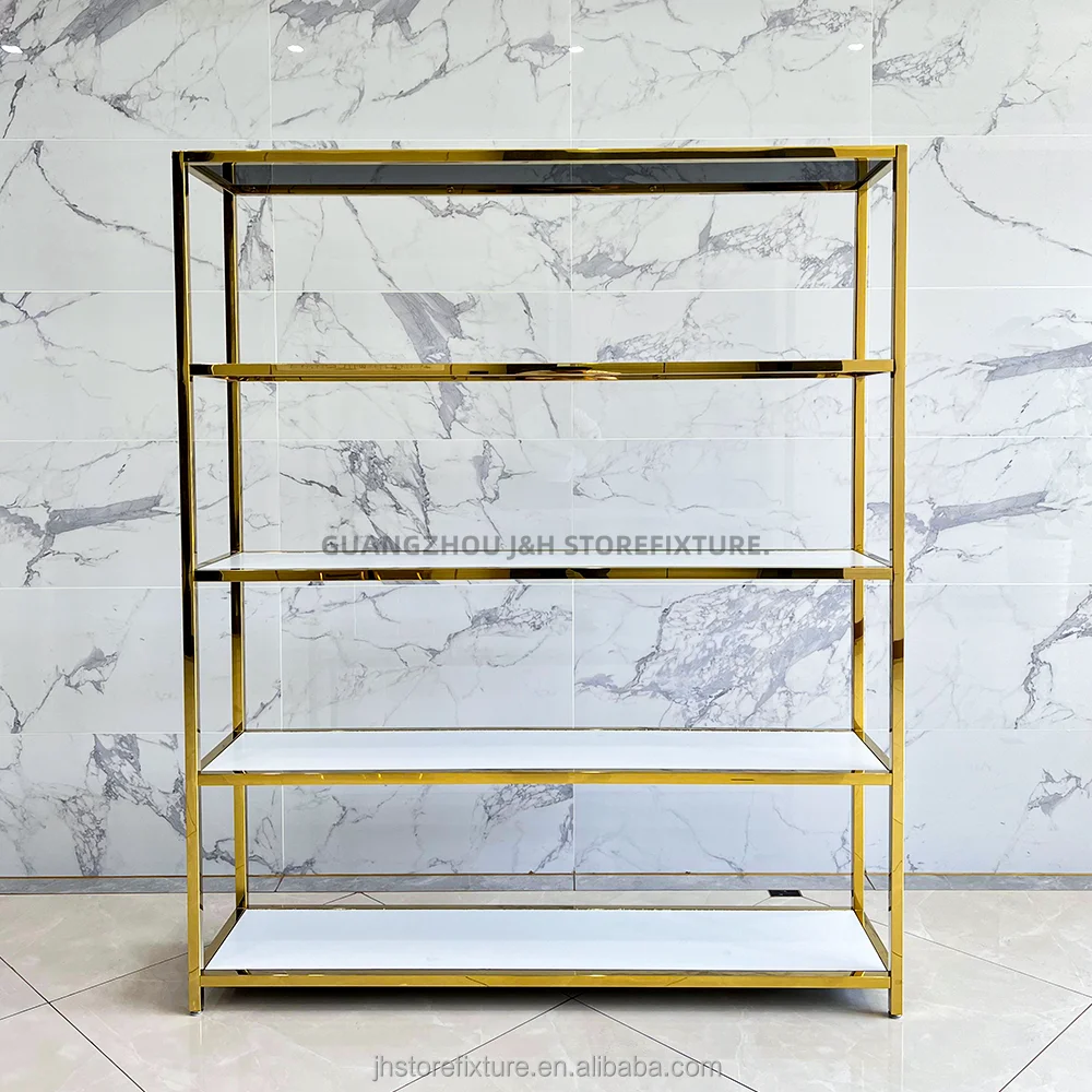 

customized stainless steel makeup cosmetic store display stand shelf bag shoe shop shelves