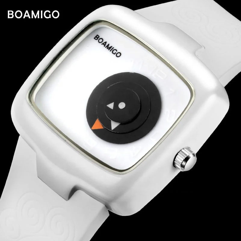 

Boamigo Personality Creative Square Dial Soft Rubber Strap Gift Wristwatch Quartz Watch For Boy And Girl