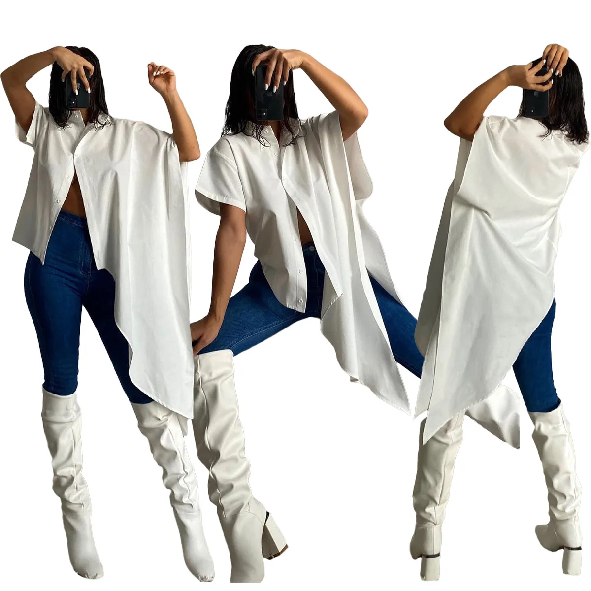 

New style hot sale fashion t shirt women's irregular fashion slim loose plain t-shirt, Customized color