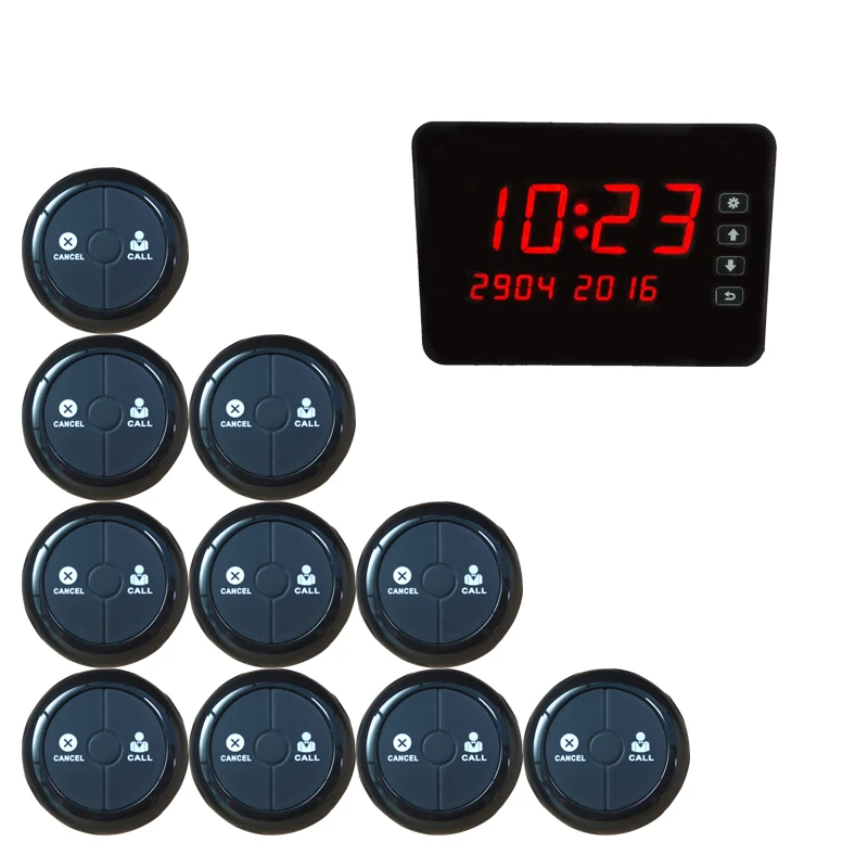 

1 Host Display + 10 Table Bell Pager Wireless Restaurant Calling System Customer Service Queue Call Buzzer System