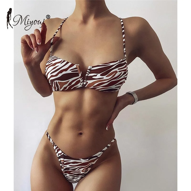 

Miyouj Women's zebra-stripe underwire swimsuit halter bikini sexy low waist swimwear thong bathing suits for women, Customized colors