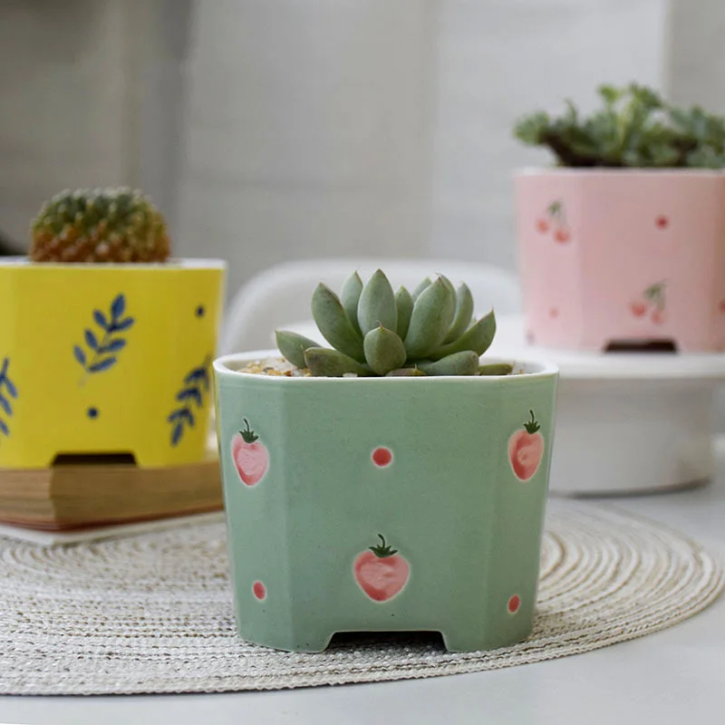 

Creative Ceramic Flowerpot Simple Floral Design Succulent Plant Container Planters Small Bonsai Pots Home Decoration