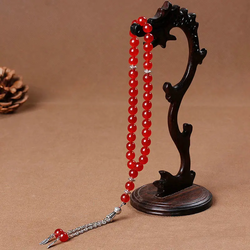 

Natural Stone Carnelian Tassel Bracelet 33 Prayer Bead Islamic Muslim Tasbih Allah Rosary Meditation Bead for Men Women jewelry